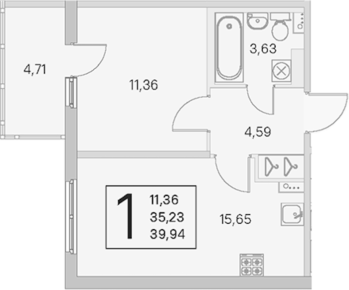1-комнатная квартира 35.23 м², 2/4 эт., ЖК «Любоград в Стрельне»